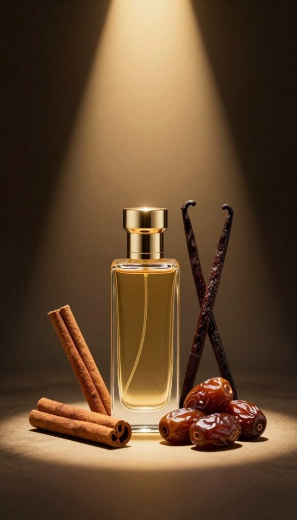 Frasco de Perfume Lattafa Khamrah Eau de Parfum (100 ml) com luz dourada
