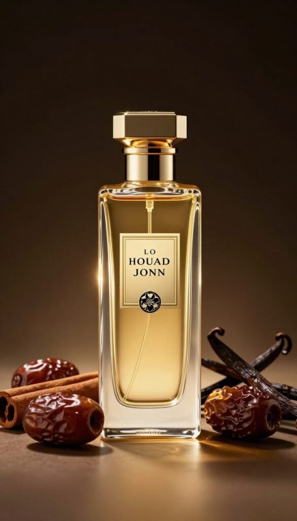 Frasco de perfume em composição vertical dourada