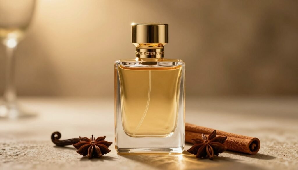 Perfume aromático e especiado em composição premium