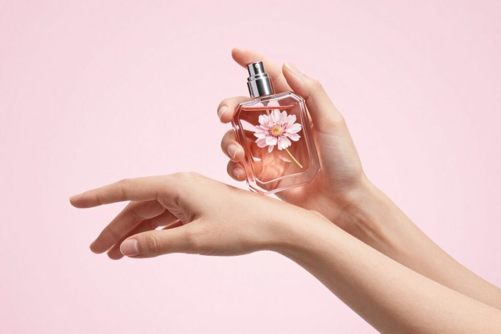 Aplicação de perfume feminino no pulso