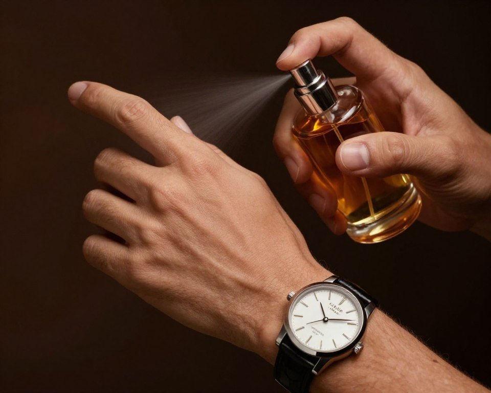Aplicação de perfume masculino no pulso