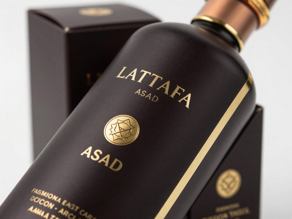 Detalhe premium da embalagem Lattafa Asad