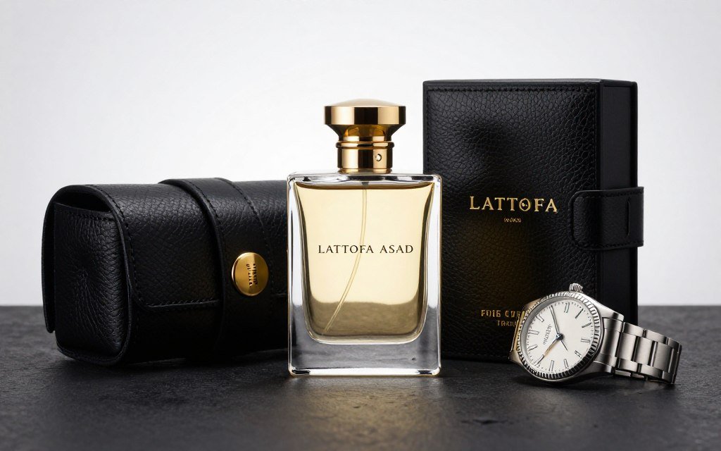 Frasco Lattafa Asad com acessórios premium