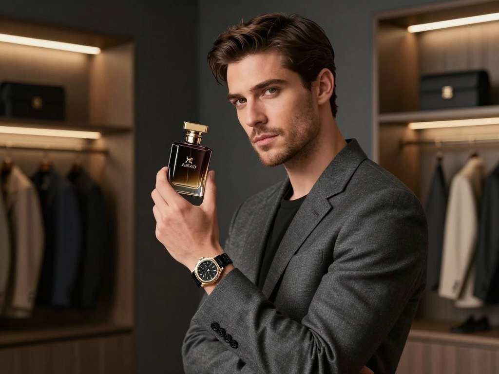 Homem confiante com perfume Lattafa Asad
