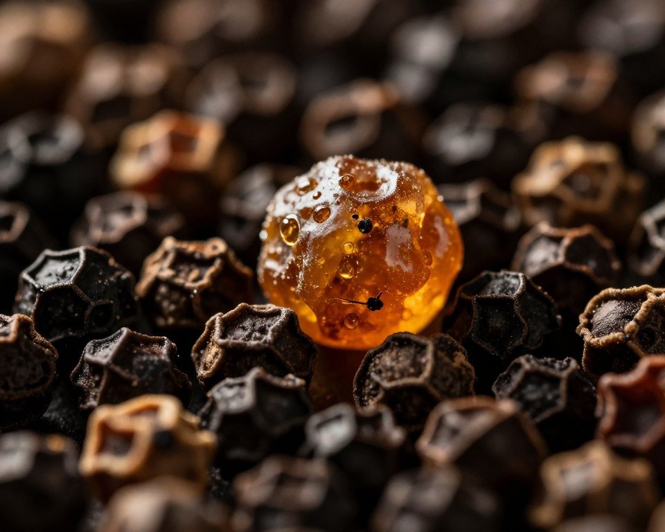Pepper e âmbar em detalhe macro