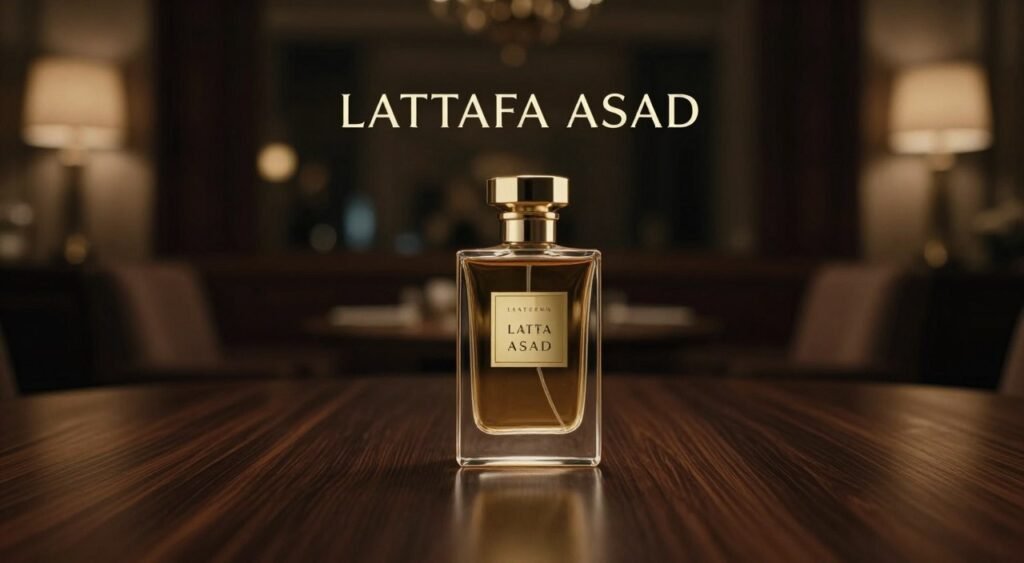 Perfume Lattafa Asad em ambiente noturno