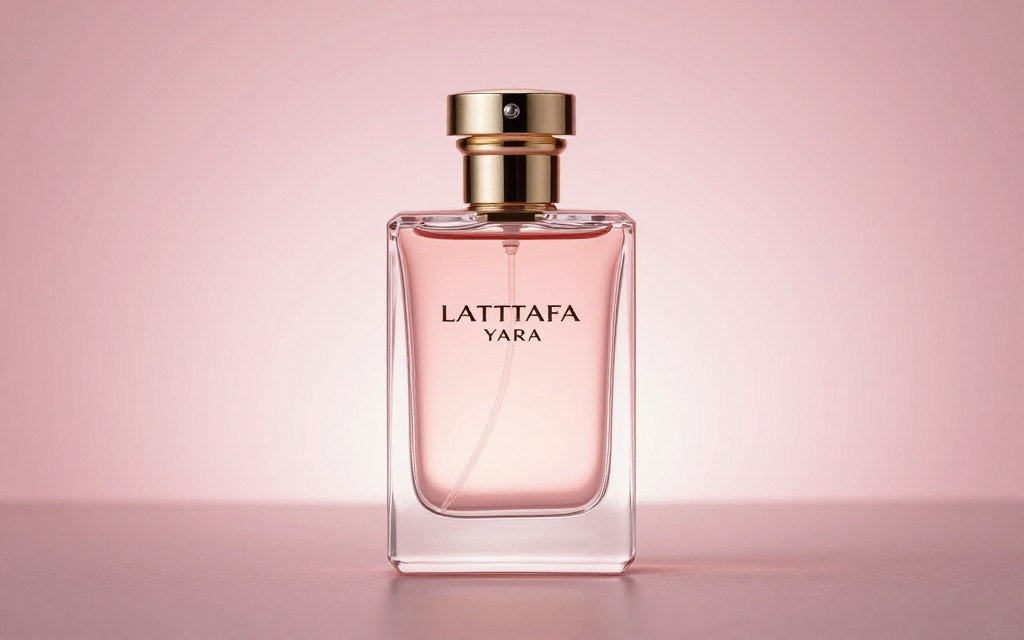 Perfume Lattafa com fundo rosado