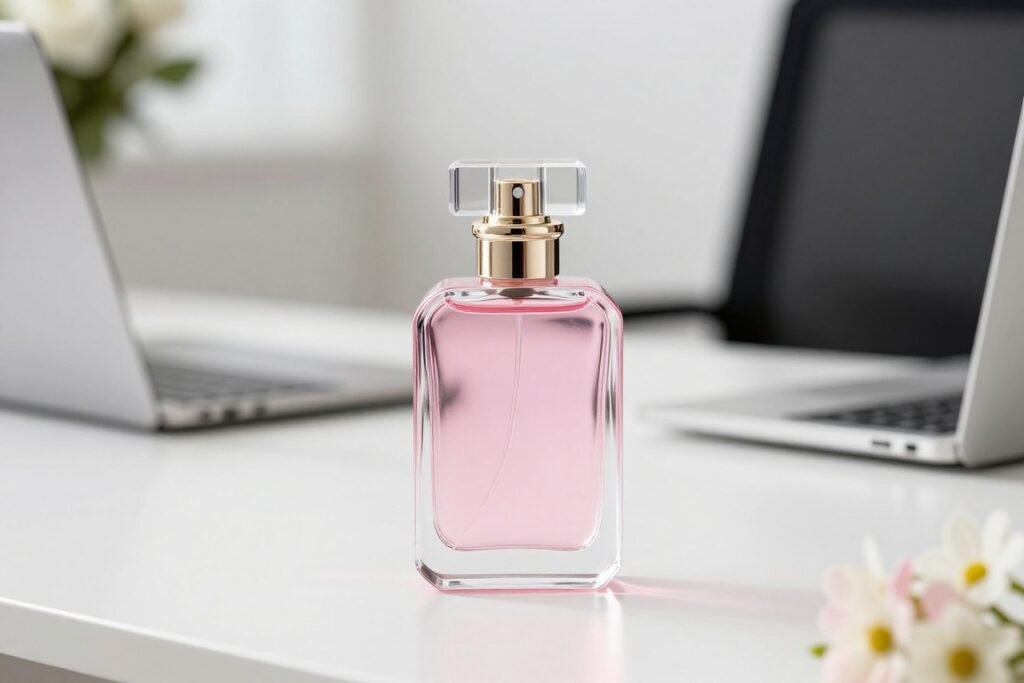 Perfume feminino em ambiente de trabalho