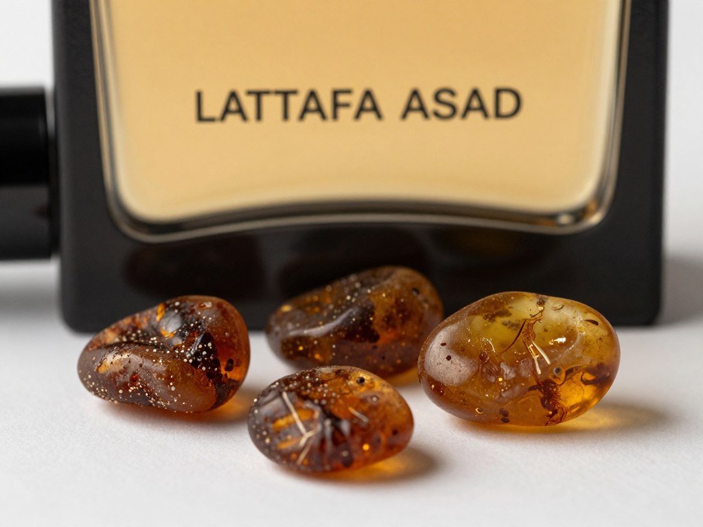 Resina de âmbar e frasco Lattafa Asad